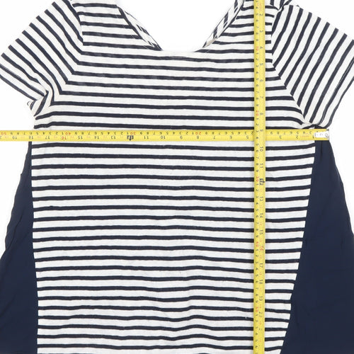 Marks and Spencer Womens Navy Striped Short Sleeve V-Neck Top Size 12