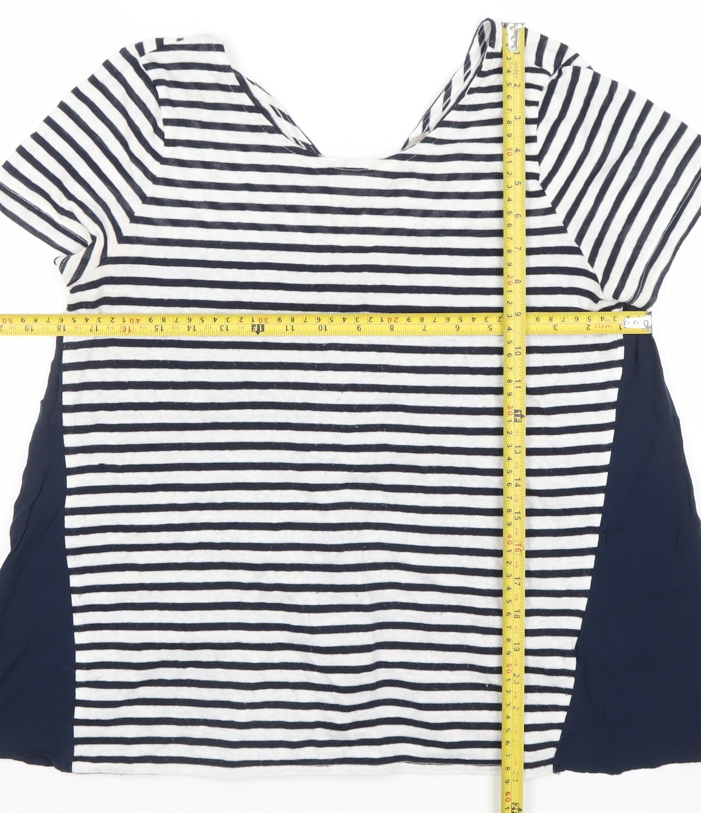 Marks and Spencer Womens Navy Striped Short Sleeve V-Neck Top Size 12