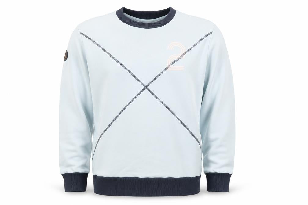 Front view of Adidas Men's Blue Crew Neck Pullover Sweatshirt, size M