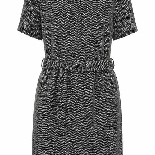 Next Women Black Chevron Belted Shift Dress Size 8 3/4 Sleeve Workwear