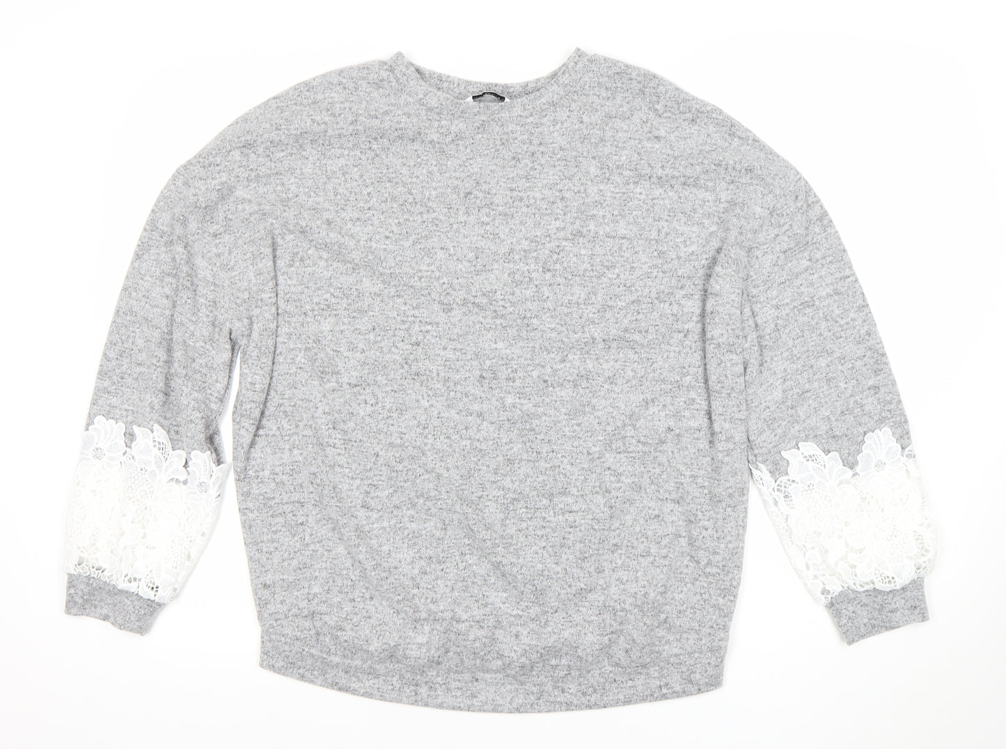 Dorothy Perkins Women’s Grey Long Sleeve Lace Pullover Jumper Size 12