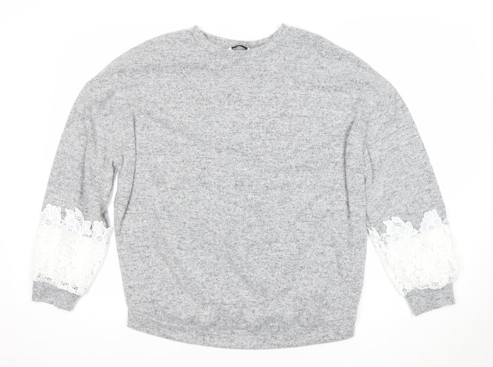 Dorothy Perkins Women’s Grey Long Sleeve Lace Pullover Jumper Size 12