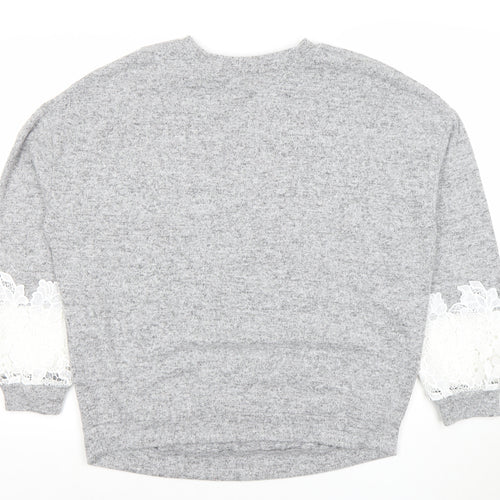 Dorothy Perkins Women’s Grey Long Sleeve Lace Pullover Jumper Size 12