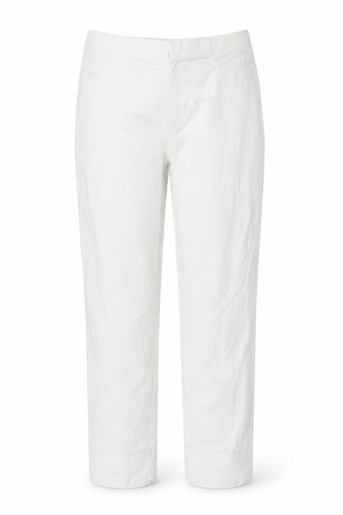 Front view of Gallery women’s white straight stretch jeans size small