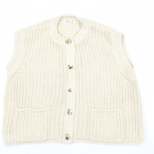Gallery Women Ivory Chunky Knit Sleeveless Cardigan L