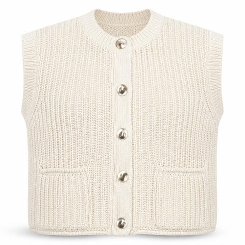 Gallery Women Ivory Chunky Knit Sleeveless Cardigan L