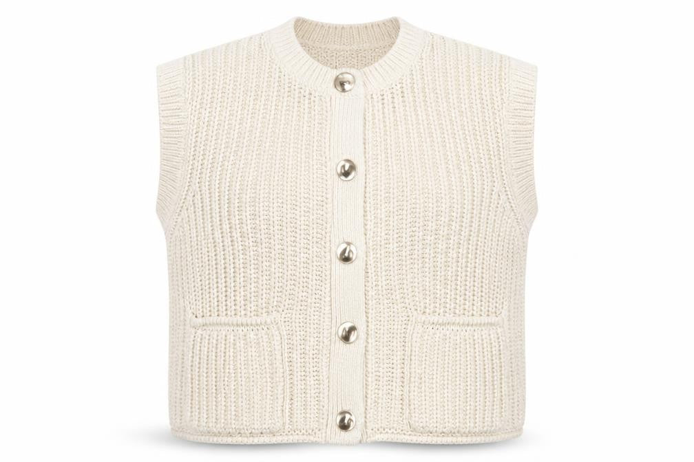 Gallery Women Ivory Chunky Knit Sleeveless Cardigan L