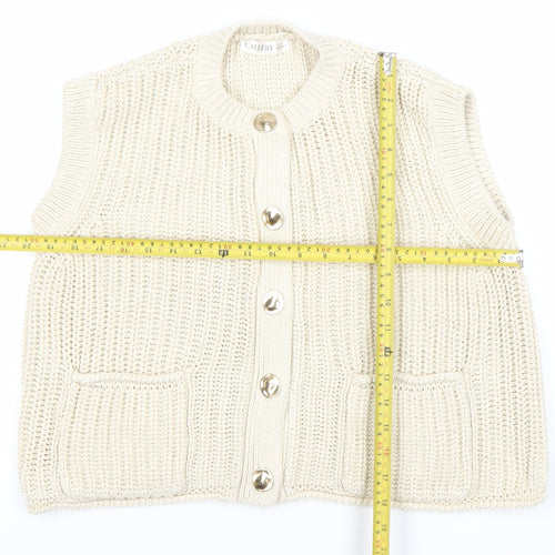 Gallery Women Ivory Chunky Knit Sleeveless Cardigan L