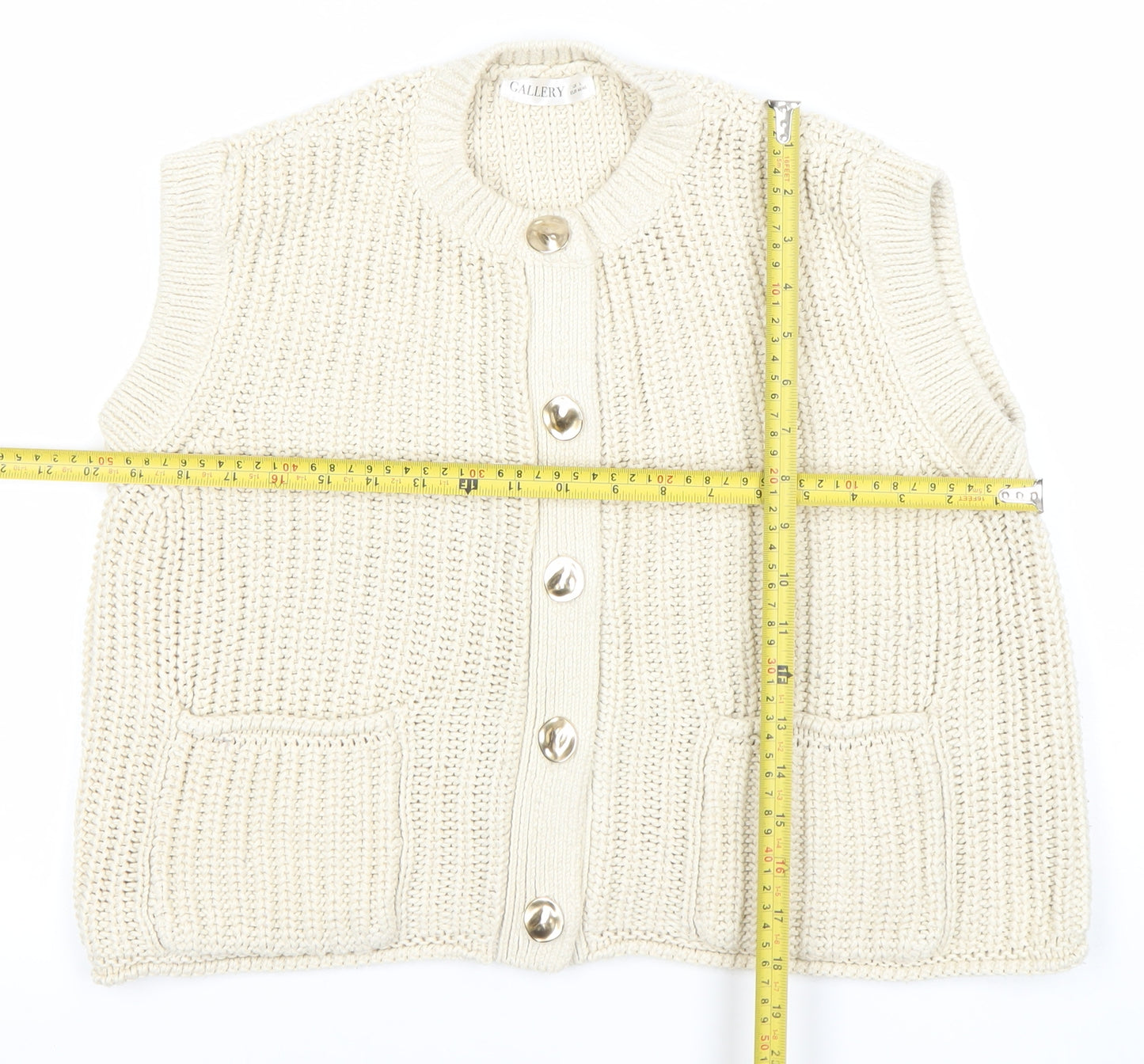 Gallery Women Ivory Chunky Knit Sleeveless Cardigan L