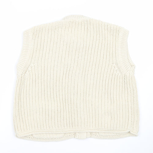 Gallery Women Ivory Chunky Knit Sleeveless Cardigan L