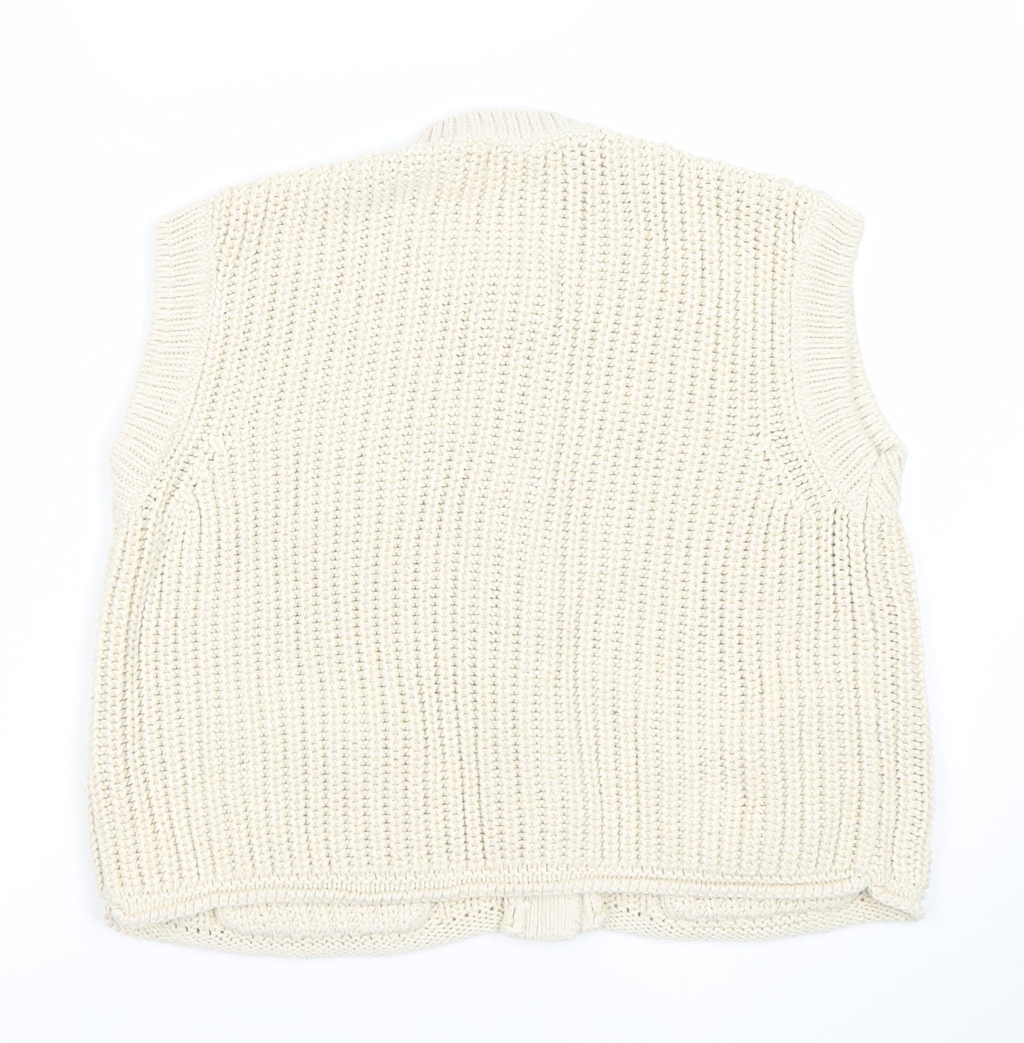 Gallery Women Ivory Chunky Knit Sleeveless Cardigan L