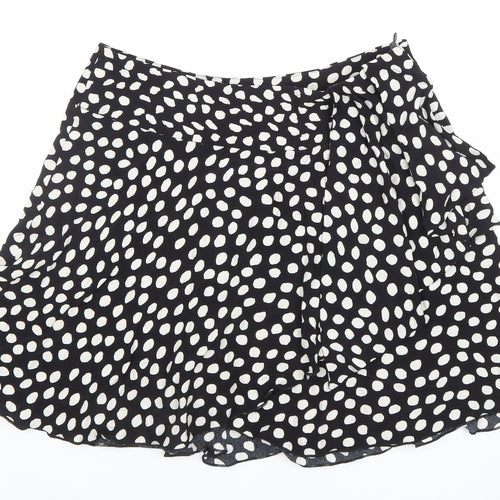 Savida Women’s Black Polka Dot Wrap Ruffle Skirt Size 12