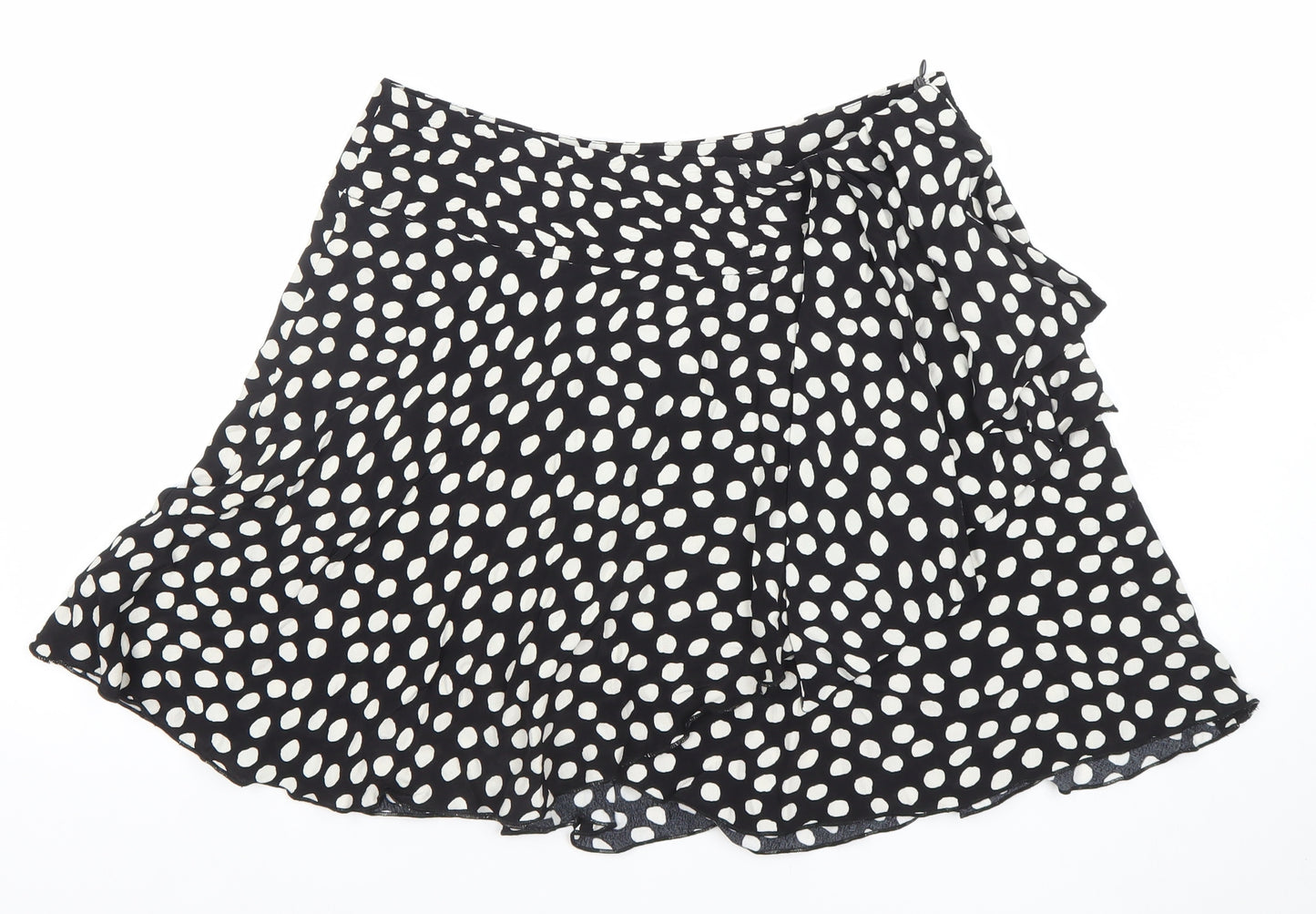 Savida Women’s Black Polka Dot Wrap Ruffle Skirt Size 12