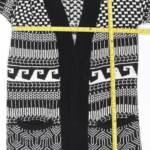 FB Sister Womens Black L Open Knit Geometric Long Cardigan