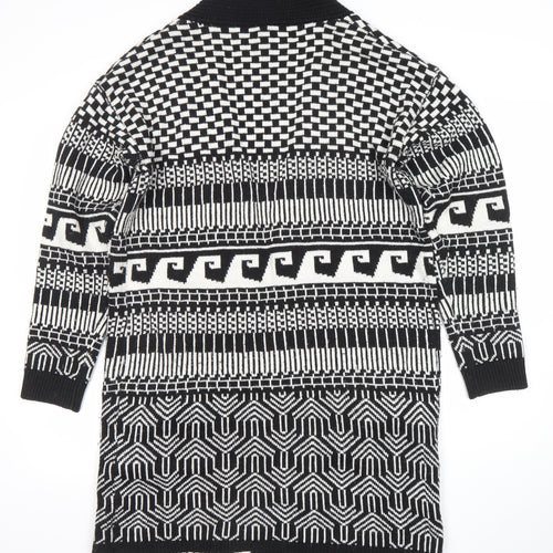 FB Sister Womens Black L Open Knit Geometric Long Cardigan