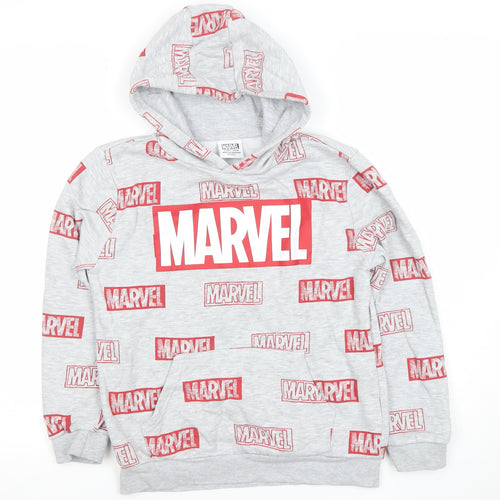 Marvel Boys Grey Hoodie 9-10 Years Pullover Graphic Print Hooded Sweatshirt