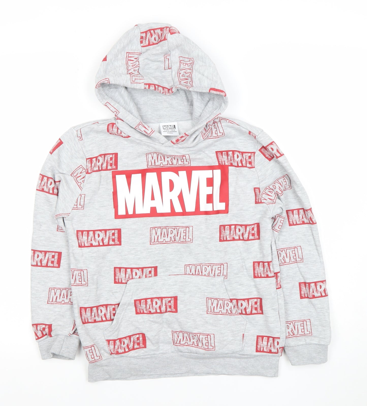 Marvel Boys Grey Hoodie 9-10 Years Pullover Graphic Print Hooded Sweatshirt