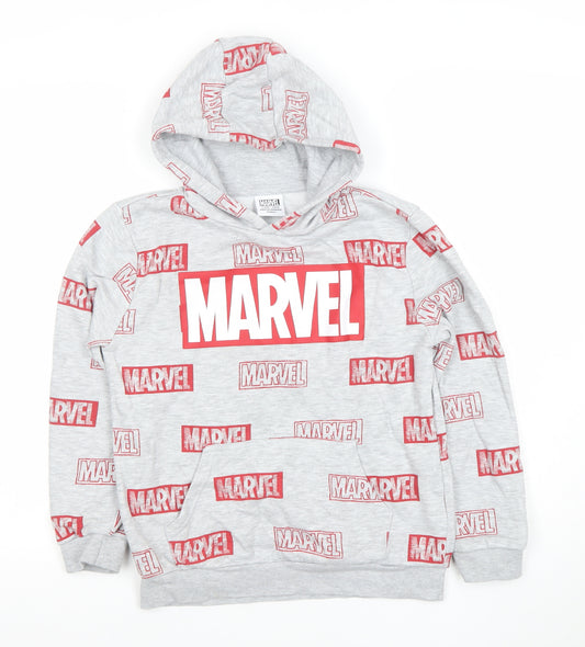 Marvel Boys Grey Hoodie 9-10 Years Pullover Graphic Print Hooded Sweatshirt