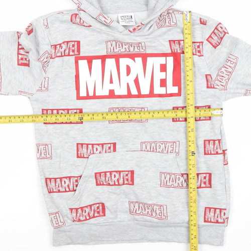 Marvel Boys Grey Hoodie 9-10 Years Pullover Graphic Print Hooded Sweatshirt