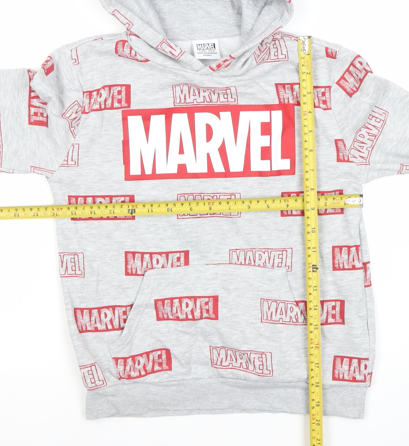 Marvel Boys Grey Hoodie 9-10 Years Pullover Graphic Print Hooded Sweatshirt