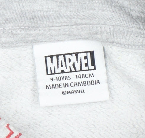Marvel Boys Grey Hoodie 9-10 Years Pullover Graphic Print Hooded Sweatshirt