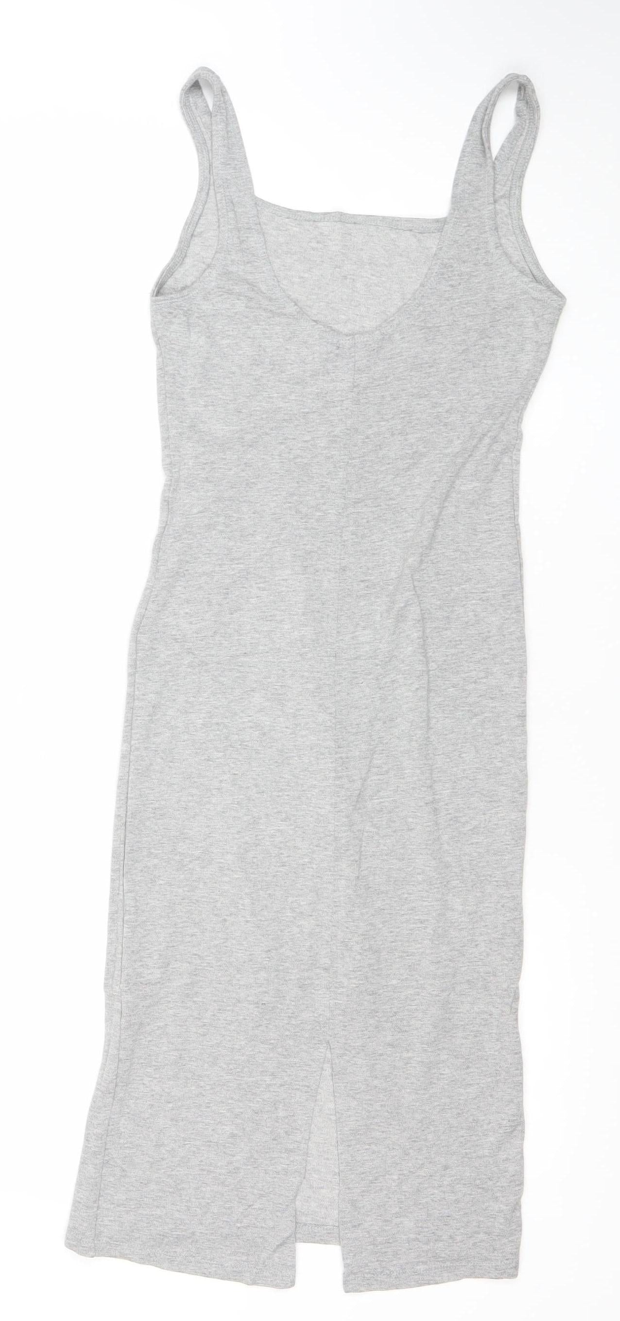 Bershka Women’s Grey Sleeveless Bodycon Knit Dress Size M