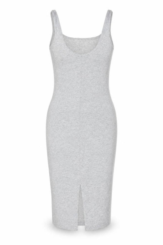 Front view of Bershka Women’s Grey Sleeveless Bodycon Knit Dress, size M