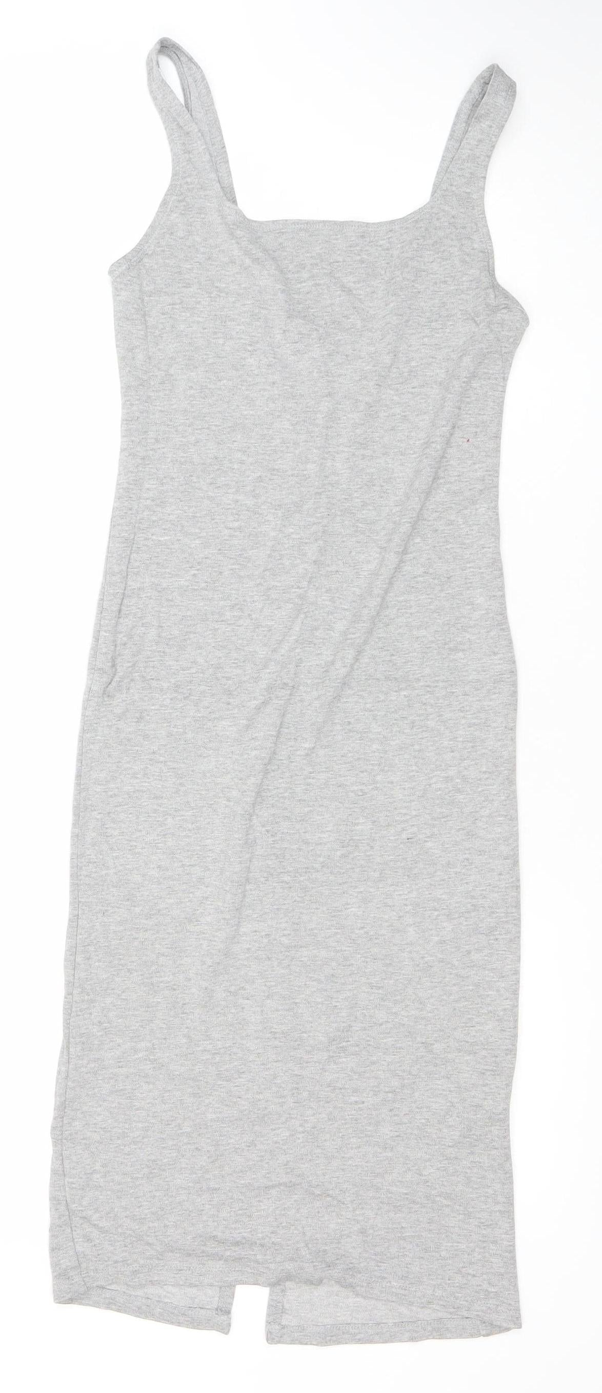 Bershka Women’s Grey Sleeveless Bodycon Knit Dress Size M