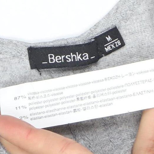 Bershka Women’s Grey Sleeveless Bodycon Knit Dress Size M