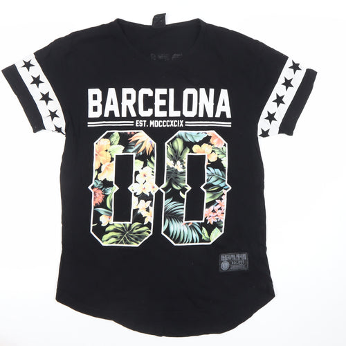 Barcelona Designs Men's Black Floral Graphic City T-Shirt Size S