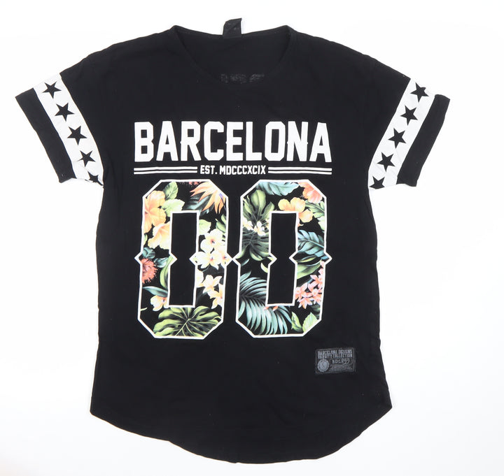 Barcelona Designs Men's Black Floral Graphic City T-Shirt Size S