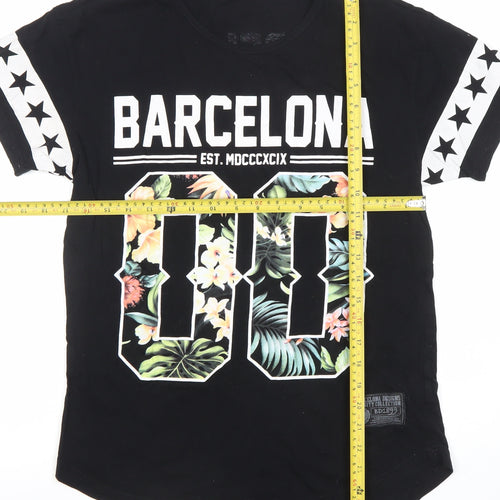 Barcelona Designs Men's Black Floral Graphic City T-Shirt Size S