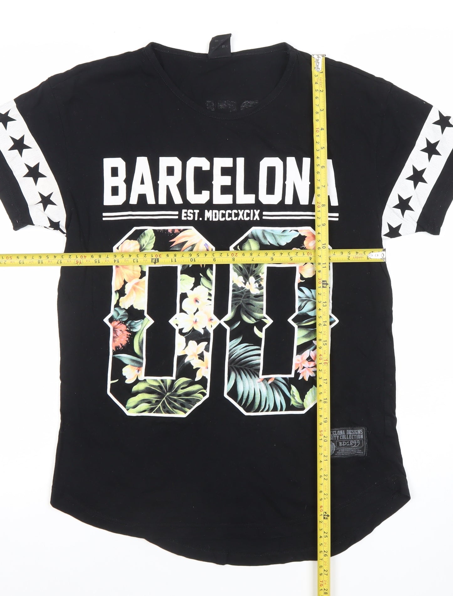 Barcelona Designs Men's Black Floral Graphic City T-Shirt Size S