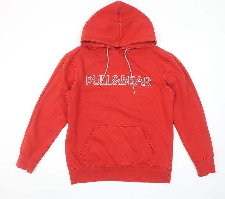 Pull & Bear Women Red Pullover Hoodie Small Cotton Blend Logo Style
