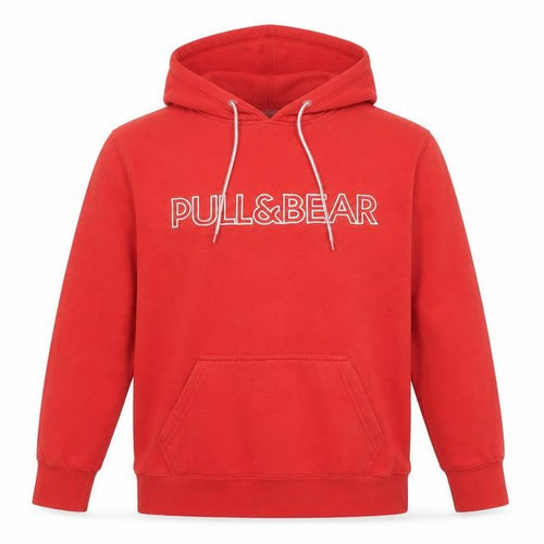 Pull&Bear Women Red Pullover Hoodie Small Cotton Blend Logo Style