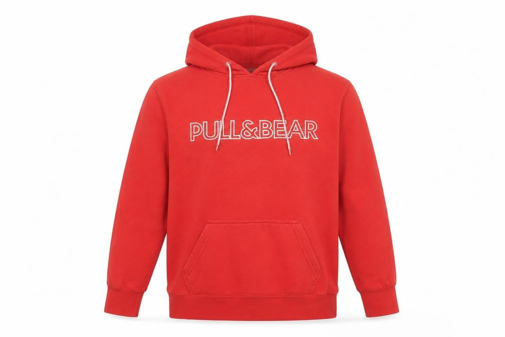 Pull&Bear Women Red Pullover Hoodie Small Cotton Blend Logo Style