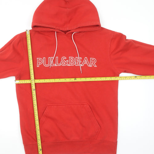 Pull & Bear Women Red Pullover Hoodie Small Cotton Blend Logo Style