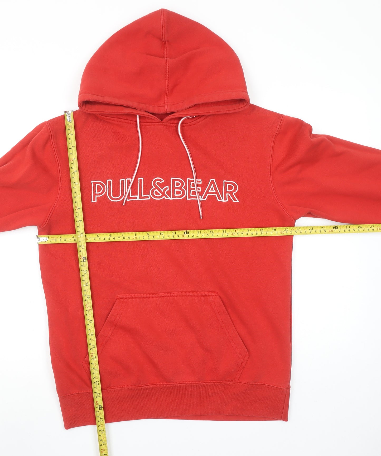 Pull & Bear Women Red Pullover Hoodie Small Cotton Blend Logo Style