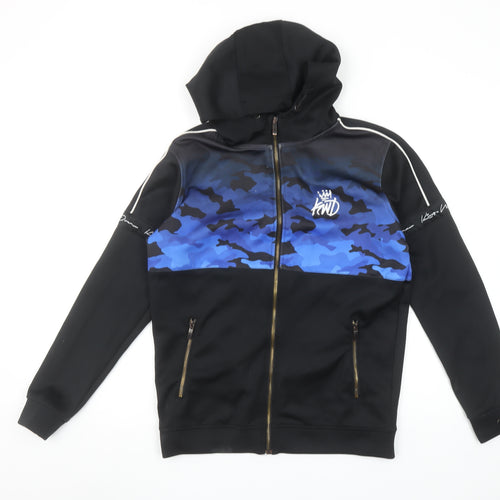 KWD Boys Black Blue Camouflage Full Zip Hoodie 14-15 Years Polyester Blend