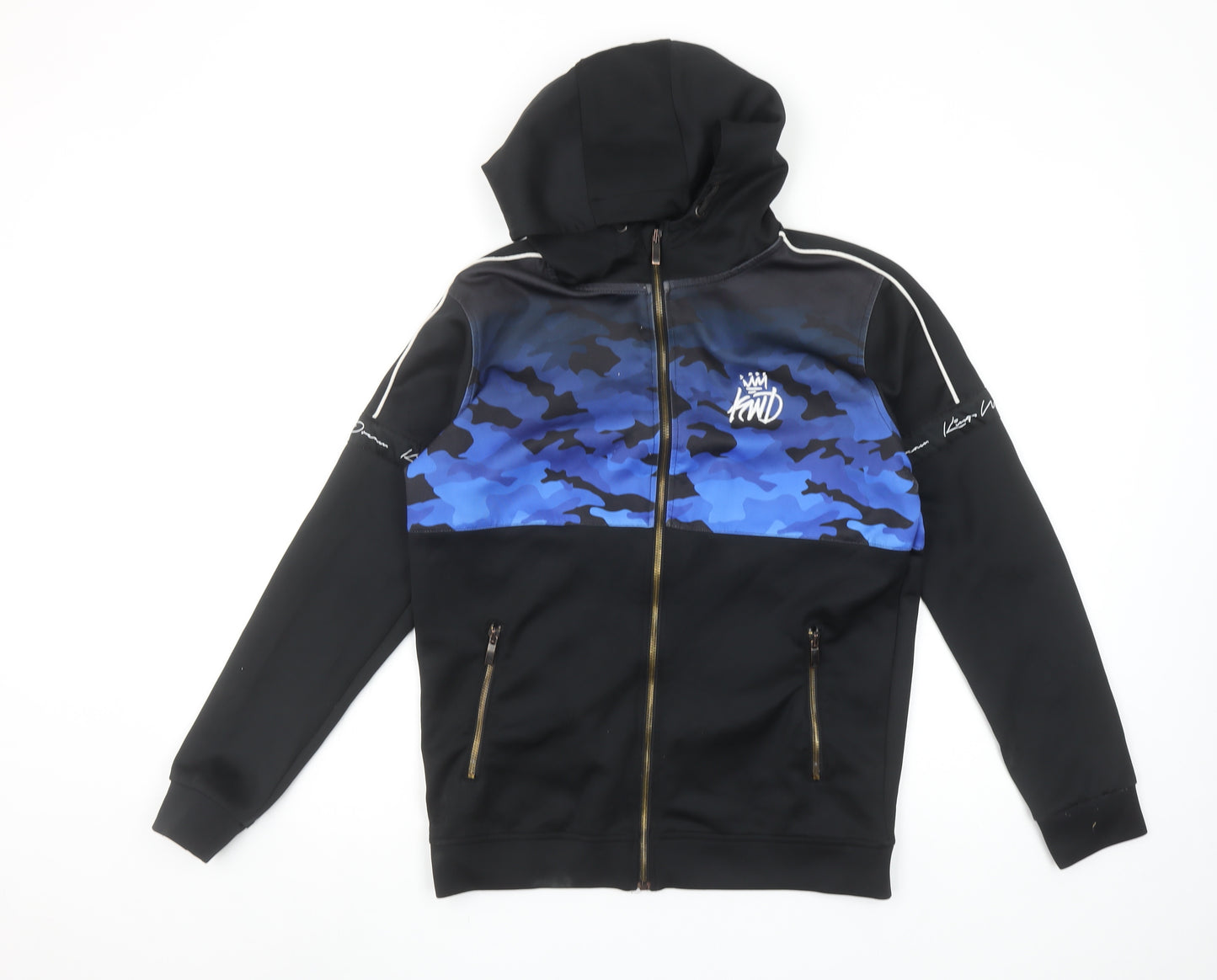 KWD Boys Black Blue Camouflage Full Zip Hoodie 14-15 Years Polyester Blend