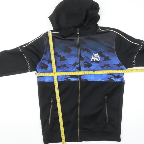 KWD Boys Black Blue Camouflage Full Zip Hoodie 14-15 Years Polyester Blend