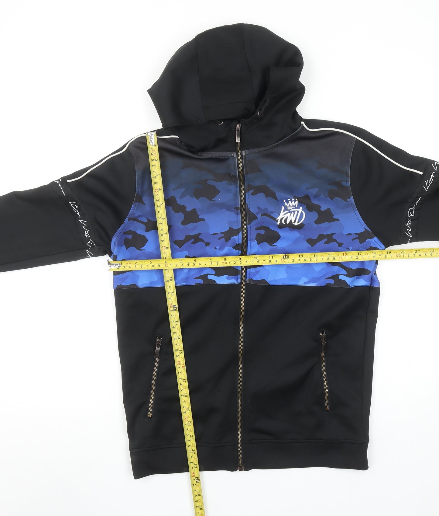 KWD Boys Black Blue Camouflage Full Zip Hoodie 14-15 Years Polyester Blend