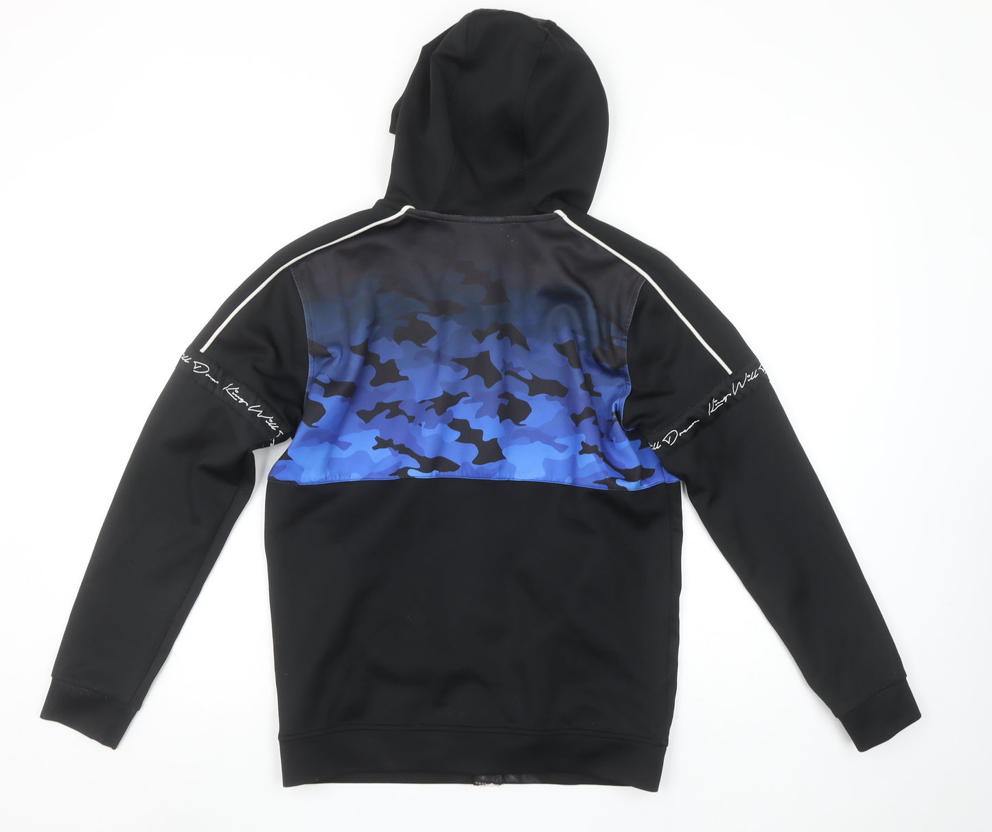 KWD Boys Black Blue Camouflage Full Zip Hoodie 14-15 Years Polyester Blend