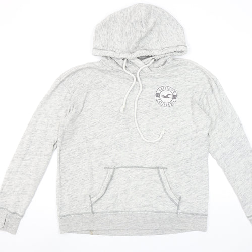 Hollister Men’s Grey Pullover Hoodie L Logo Fleece Casual