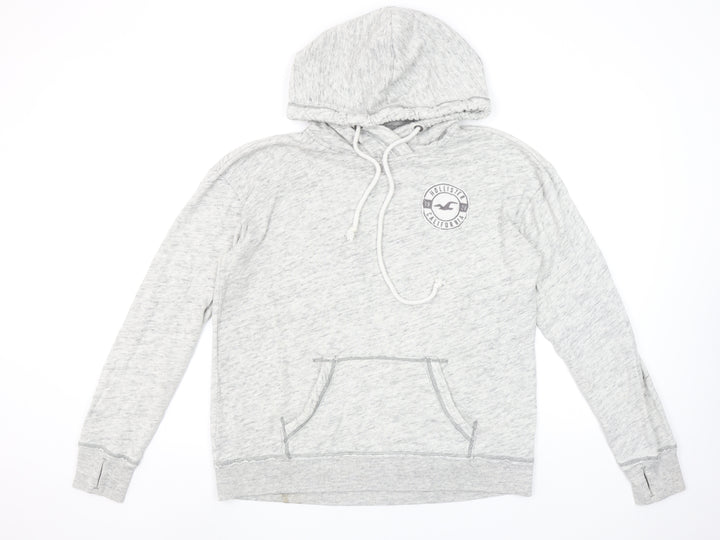 Hollister Men’s Grey Pullover Hoodie L Logo Fleece Casual