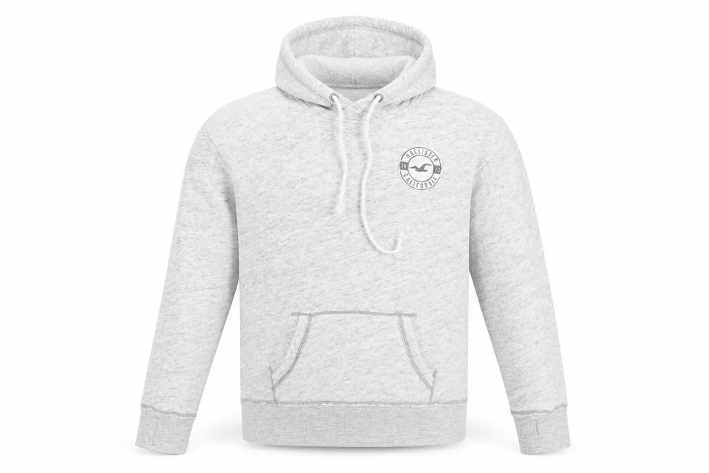 Hollister Men’s Grey Pullover Hoodie L Logo Fleece Casual