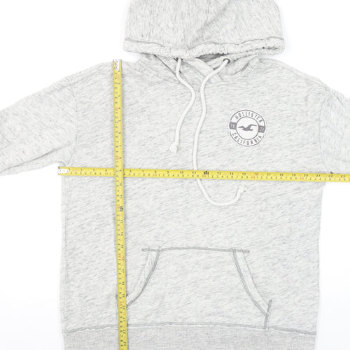 Hollister Men’s Grey Pullover Hoodie L Logo Fleece Casual