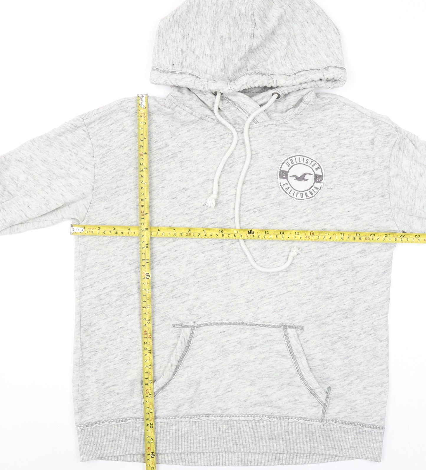 Hollister Men’s Grey Pullover Hoodie L Logo Fleece Casual