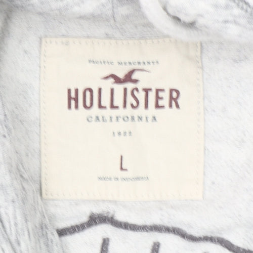 Hollister Men’s Grey Pullover Hoodie L Logo Fleece Casual