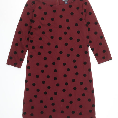 Lands' End Women's Red Polka Dot Shift Dress UK 10 Petite 3/4 Sleeve
